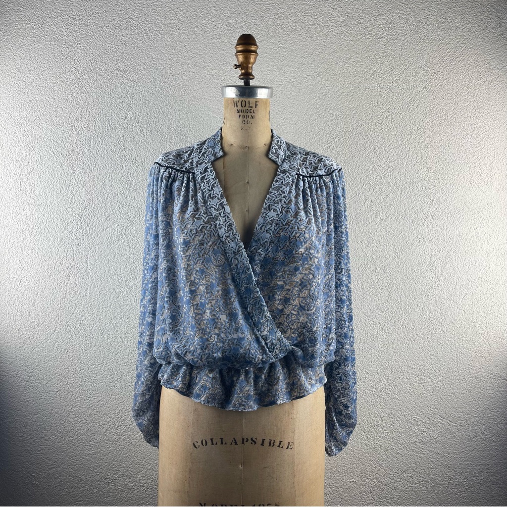 Zadig & Voltaire L S Tori Velours Devore Burnout Velvet Surplice Peplum Blouse